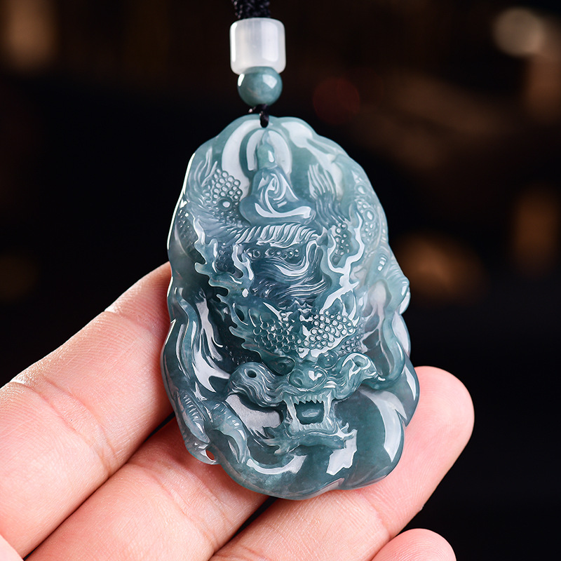 Vintage Fashion Designers - Natural Burmese Jadeite Dragon Pendant Necklace
