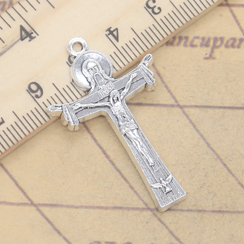Vintage Fashion Finds - 10pcs Charms Cross Jesus 40x24mm Antique