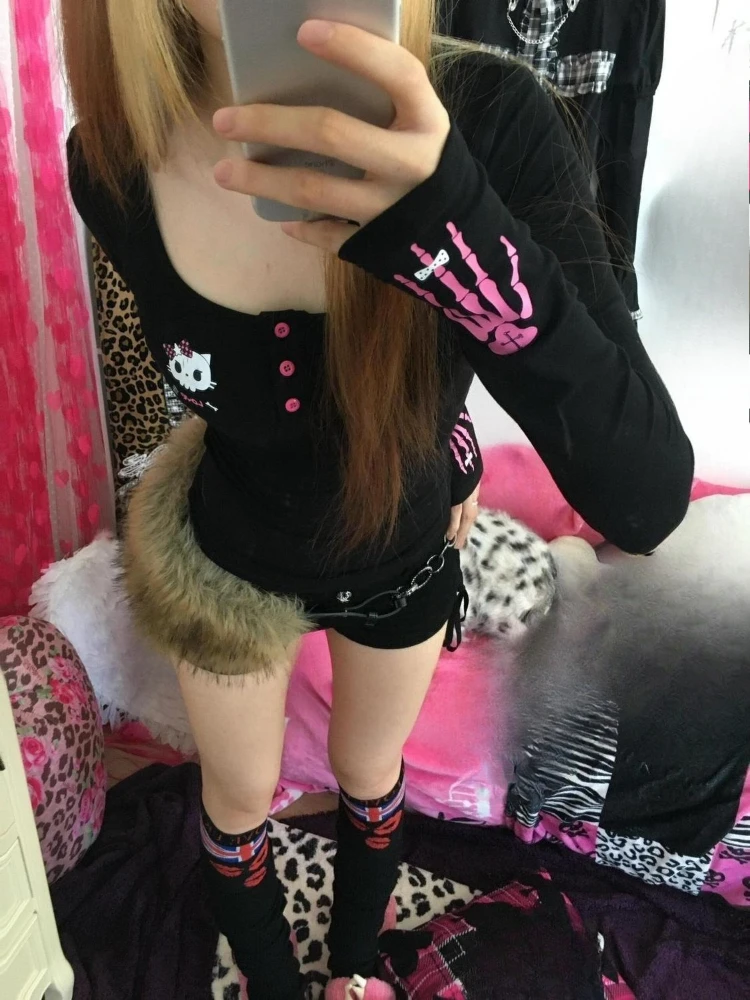 Y2K Vintage Cartoon Print T-Sh - Vintage Fashion Streetwear 评论和价格