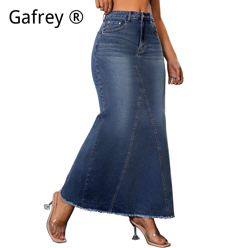 Women Denim Midi Skirt High Wa - Vintage Fashion Streetwear 评论和价格