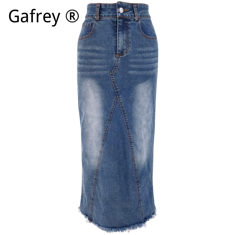 Women Denim Midi Skirt High Wa - Vintage Fashion Streetwear 评论和价格