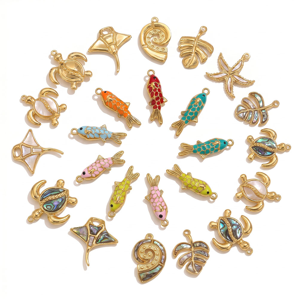 2pcs Enamel Ocean Animal Charm - Vintage Fashion Finds 评论和价格