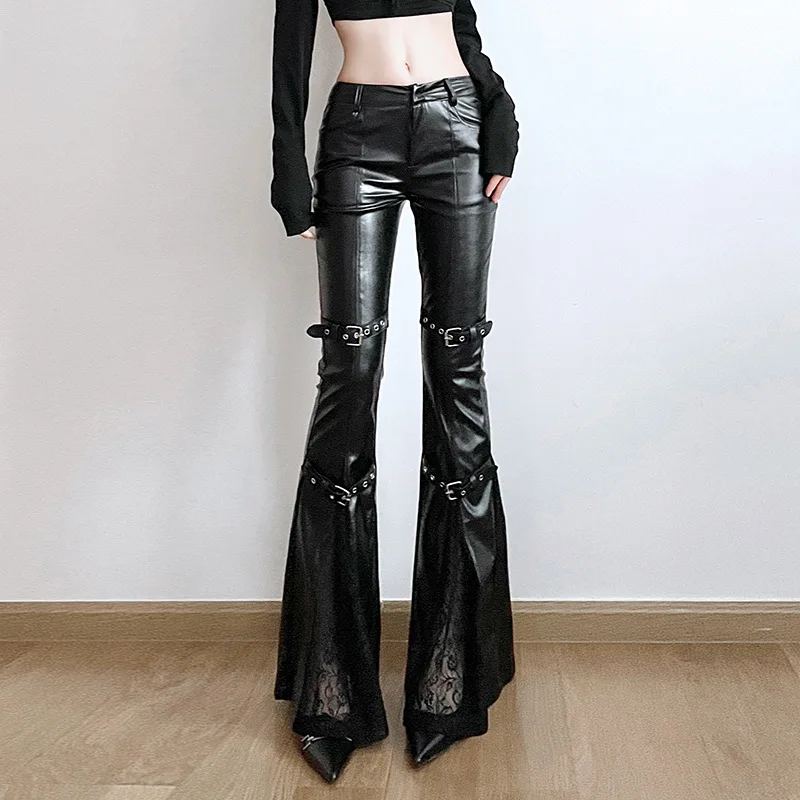 Women's PU Leather Flare Pants - Vintage Fashion Streetwear 评论和价格