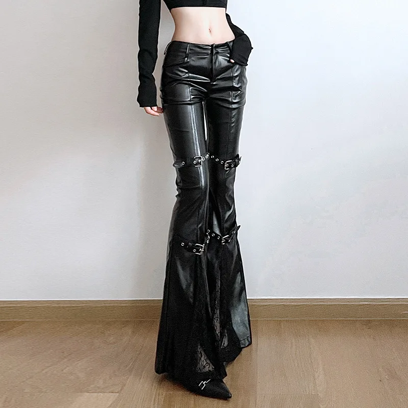 Women's PU Leather Flare Pants - Vintage Fashion Streetwear 评论和价格