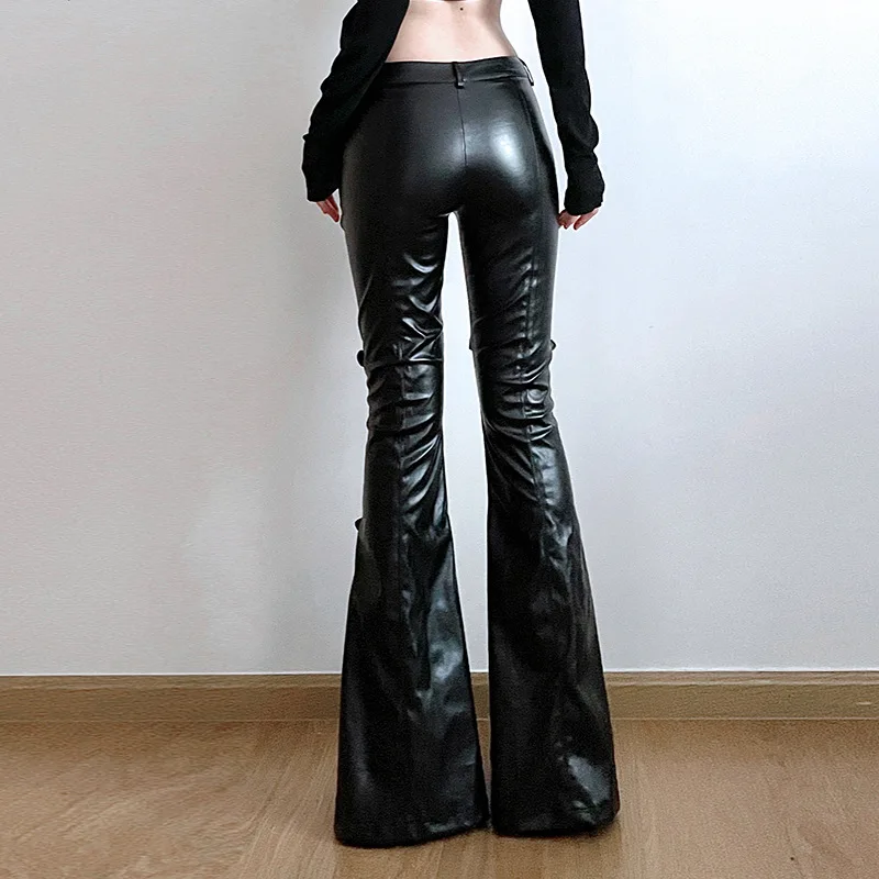 Women's PU Leather Flare Pants - Vintage Fashion Streetwear 评论和价格