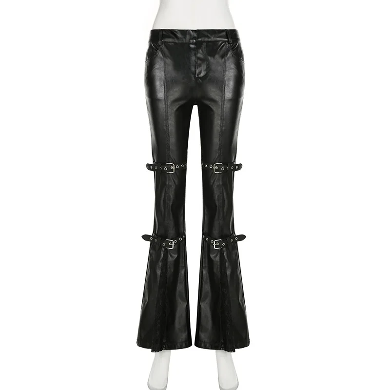 Women's PU Leather Flare Pants - Vintage Fashion Streetwear 评论和价格