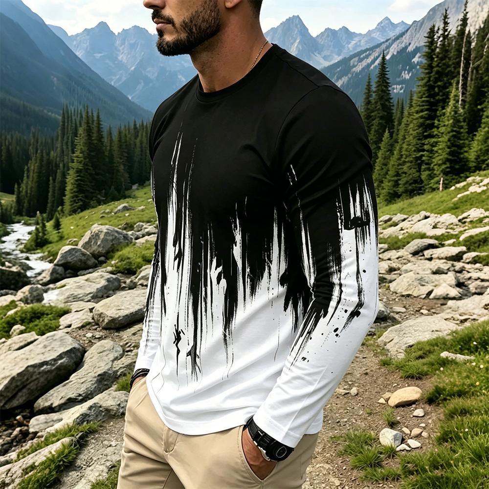 Men's Gradient Ink Splash Long - Vintage Fashion Streetwear 评论和价格