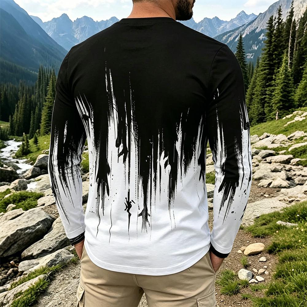 Men's Gradient Ink Splash Long - Vintage Fashion Streetwear 评论和价格